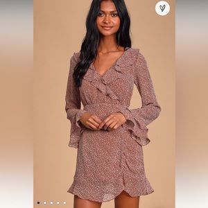 Zoelle Burgundy Floral Print Ruffled Long Sleeve Mini Dress from Lulus